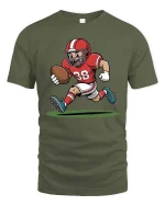 Funny Football Runner Cartoon Tshirt Cute Sports Graphic Tee - military green t-shirt on white background