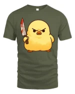 Funny Angry Chick Knife Cartoon Tshirt Dark Humor Graphic Tee - military green t-shirt on white background