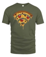 Funny Pizza Wifi Symbol Tshirt Melting Cheese Graphic Tee - military green t-shirt on white background