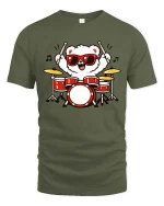 Cute Bear Drummer Cartoon Tshirt Funny Music Graphic Tee - military green t-shirt on white background
