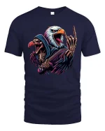 Rock Eagle Skeleton Guitar Tshirt Dark Metal Style Tee - navy t-shirt on white background