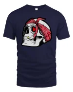 Skull Bandana Heart Eyes Tshirt Streetwear Graphic Tee - navy t-shirt on white background