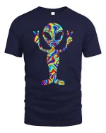 Psychedelic Alien Peace Sign Tshirt Trippy Space Graphic Tee - navy t-shirt on white background