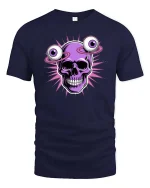 Psychedelic Skull Floating Eyes Tshirt Trippy Graphic Tee - navy t-shirt on white background