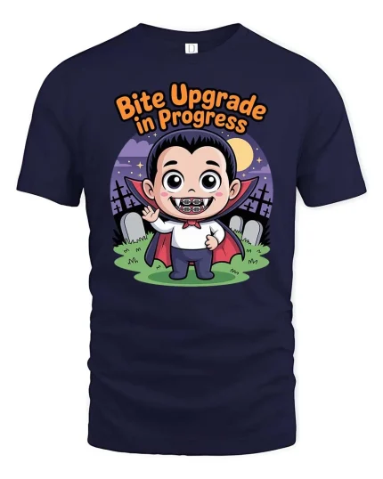 Funny Bite Upgrade in Progress Vampire Tshirt Tee - navy t-shirt on white background