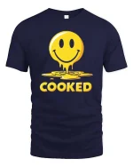 Funny Melted Smile Cooked Tshirt Drip Emoji Graphic Tee - navy t-shirt on white background