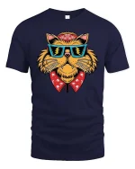 Cool Cat Sunglasses Bandana Tshirt Street Style Graphic Tee - navy t-shirt on white background