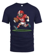 Funny Football Runner Cartoon Tshirt Cute Sports Graphic Tee - navy t-shirt on white background