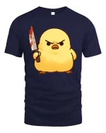 Funny Angry Chick Knife Cartoon Tshirt Dark Humor Graphic Tee - navy t-shirt on white background