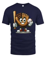Cute Baseball Glove Cartoon Character Tshirt Sports Fun Tee - navy t-shirt on white background
