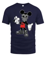 Retro Cartoon Skull Mouse Tshirt Dark Streetwear Graphic Tee - navy t-shirt on white background