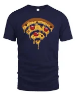 Funny Pizza Wifi Symbol Tshirt Melting Cheese Graphic Tee - navy t-shirt on white background
