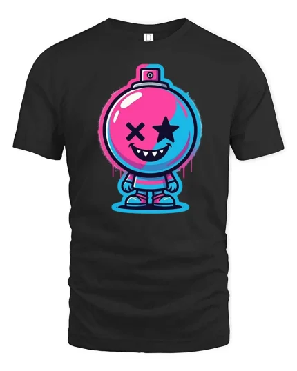 Neon Bomb Smile Street Art Cartoon Graphic Tshirt Style - black t-shirt on white background