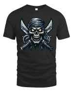 Pirate Skull Cross Swords Dark Graphic Tshirt Street - black t-shirt on white background