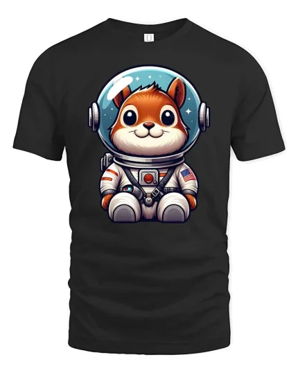Cute Astronaut Dog Space Cartoon Graphic Tshirt Style - black t-shirt on white background