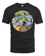 Camping Coffee Lake View Adventure Graphic Tshirt Style - black t-shirt on white background