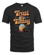 Trust The Timing Motivational Quote Graphic Tshirt Style - black t-shirt on white background