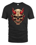 Demon Skull Red Horns Dark Gothic Graphic Tshirt Style - black t-shirt on white background