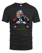 Football Player Action Cartoon Graphic Tshirt Game Day - black t-shirt on white background