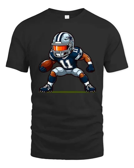 Football Player Action Cartoon Graphic Tshirt Game Day - black t-shirt on white background
