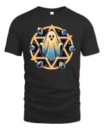 Cute Ghost Magic Circle Halloween Graphic Tshirt Style - black t-shirt on white background