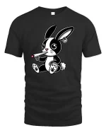 Cute Rebel Bunny Smoking Graphic Tshirt Street Style - black t-shirt on white background