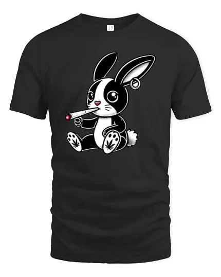Cute Rebel Bunny Smoking Graphic Tshirt Street Style - black t-shirt on white background