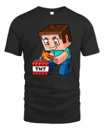 Block Game TNT Blast Cartoon Gamer Graphic Tshirt Fun - black t-shirt on white background