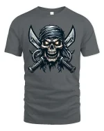 Pirate Skull Cross Swords Dark Graphic Tshirt Street - gray t-shirt on white background