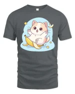 Cute Banana Cat Kawaii Funny Cartoon Graphic Tshirt - gray t-shirt on white background