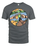 Camping Coffee Lake View Adventure Graphic Tshirt Style - gray t-shirt on white background