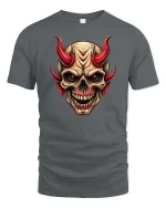 Demon Skull Red Horns Dark Gothic Graphic Tshirt Style - gray t-shirt on white background