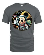 Cute Space Mouse Astronaut Cartoon Graphic Tshirt Style - gray t-shirt on white background