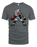 Football Player Action Cartoon Graphic Tshirt Game Day - gray t-shirt on white background