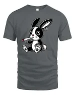 Cute Rebel Bunny Smoking Graphic Tshirt Street Style - gray t-shirt on white background