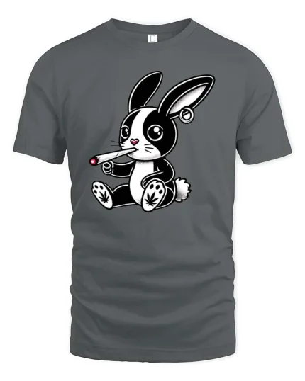 Cute Rebel Bunny Smoking Graphic Tshirt Street Style - gray t-shirt on white background