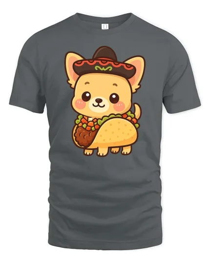 Cute Taco Dog Kawaii Food Lover Graphic Tshirt Fun Style - gray t-shirt on white background