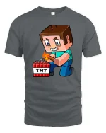 Block Game TNT Blast Cartoon Gamer Graphic Tshirt Fun - gray t-shirt on white background
