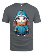 Cute Winter Bunny Hoodie Style Cartoon Graphic Tshirt - gray t-shirt on white background