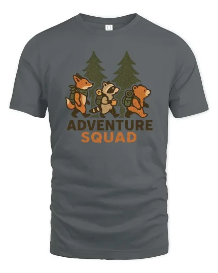 Adventure Squad Forest Animals Hiking Graphic Tshirt Fun - gray t-shirt on white background