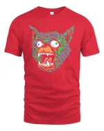 Neon Rage Wolf Face Graphic Tshirt Streetwear Style - red t-shirt on white background