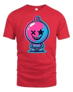 Neon Bomb Smile Street Art Cartoon Graphic Tshirt Style - red t-shirt on white background