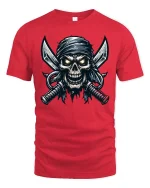 Pirate Skull Cross Swords Dark Graphic Tshirt Street - red t-shirt on white background