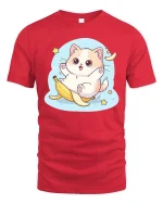 Cute Banana Cat Kawaii Funny Cartoon Graphic Tshirt - red t-shirt on white background