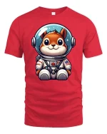 Cute Astronaut Dog Space Cartoon Graphic Tshirt Style - red t-shirt on white background