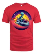 Retro Alien Spaceship Sunset SciFi Graphic Tshirt Style - red t-shirt on white background