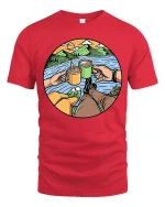 Camping Coffee Lake View Adventure Graphic Tshirt Style - red t-shirt on white background
