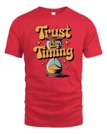 Trust The Timing Motivational Quote Graphic Tshirt Style - red t-shirt on white background