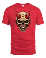 Demon Skull Red Horns Dark Gothic Graphic Tshirt Style - red t-shirt on white background