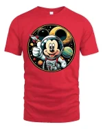 Cute Space Mouse Astronaut Cartoon Graphic Tshirt Style - red t-shirt on white background